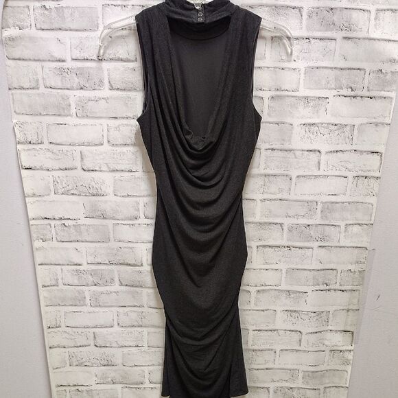 White House Black Market Ruched Gray Midi Dress Mock Neck - Picture 4 of 4